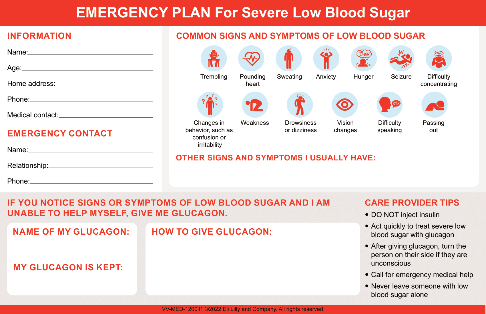 Emergency Plan for Severe Low Blood Sugar