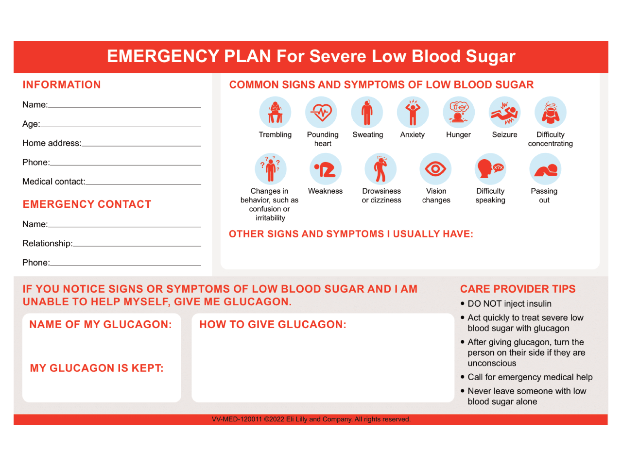 emergency plan tools for severe low blood sugar